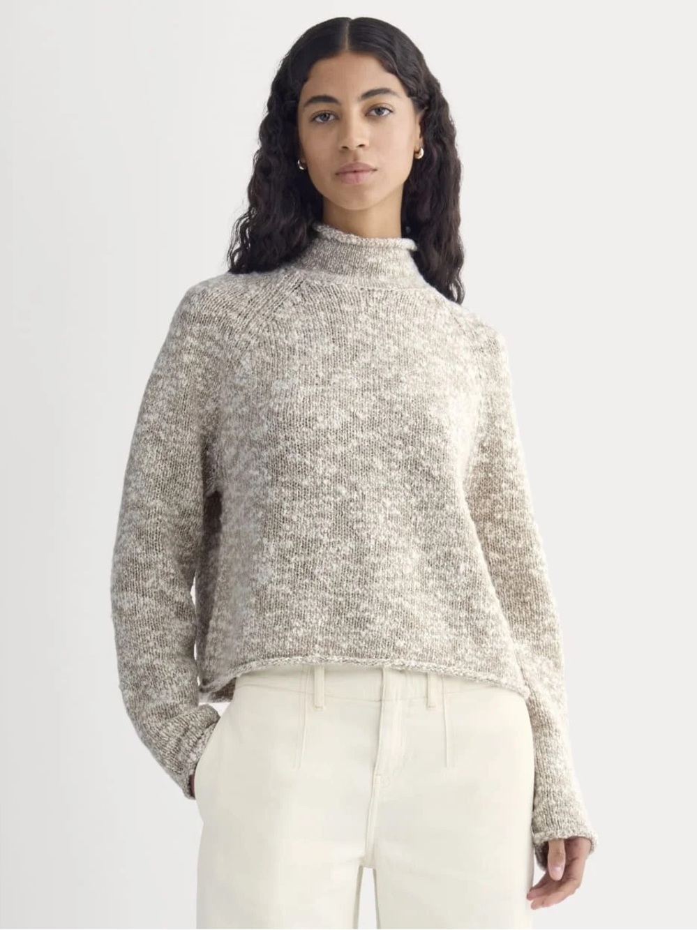 Everlane Rollneck Sweater Bone Trench Coat Twist Wool Women’s Size L NWOT